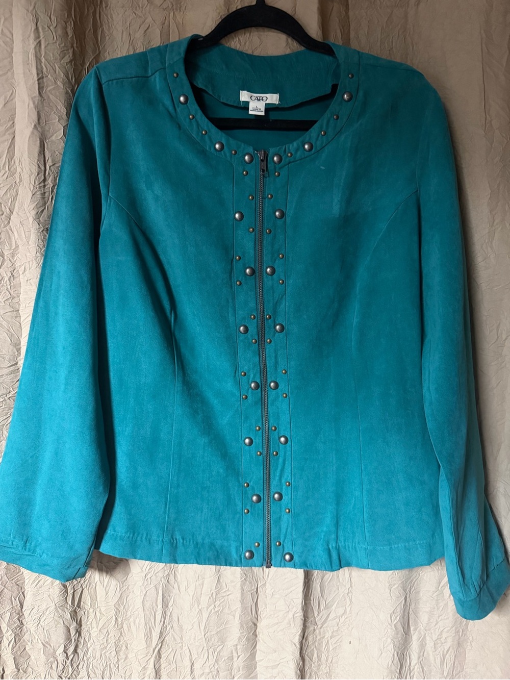 Cato Teal Suede Stud-Trim Jacket
